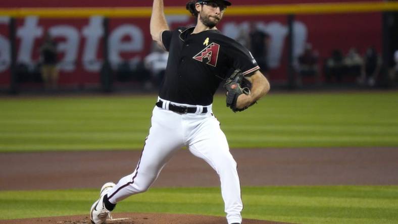 Sep 3, 2023; Phoenix, AZ, USA; Arizona Diamondbacks Zac Gallen (23) pitches against the Baltimore Orioles at Chase Field.