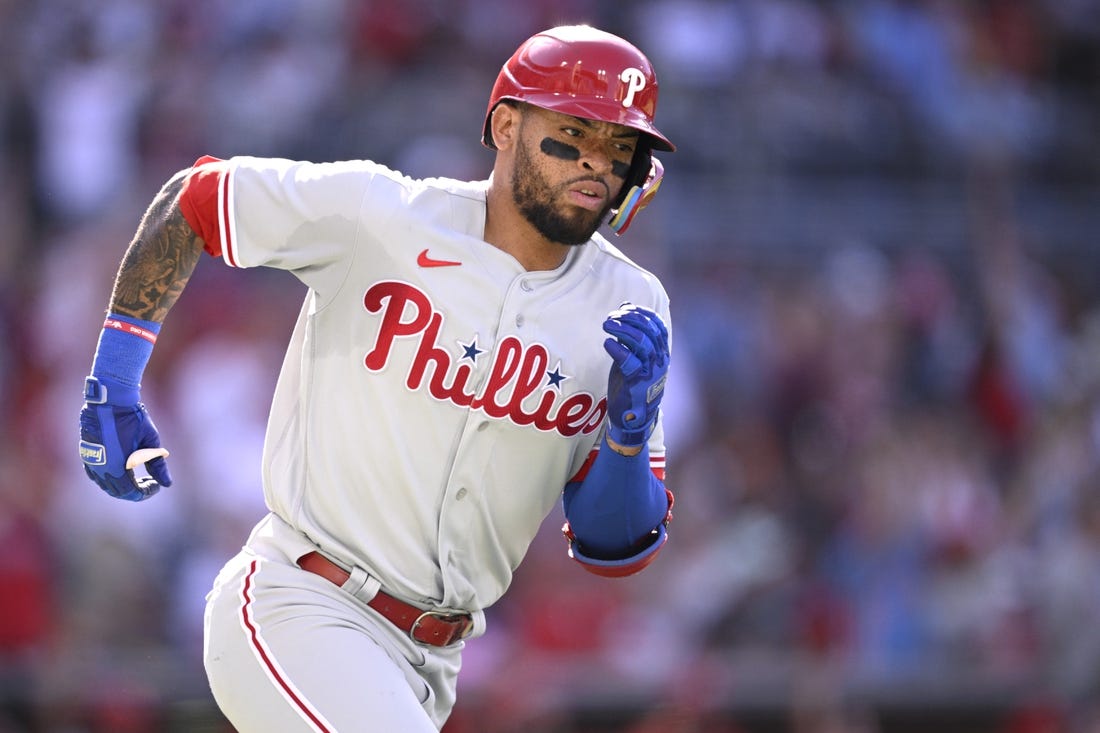 March 22, 2023; St. Petersburg, FL USA; Philadelphia Phillies shortstop Edmundo  Sosa (33) fouls off a pitch in the first inning during an MLB spring t  Stock Photo - Alamy