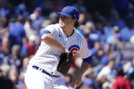 Sep 9, 2023; Chicago, Illinois, USA; Chicago Cubs starting pitcher Justin Steele (35) throws the ball against the Arizona Diamondbacks during the first inning at Wrigley Field. Mandatory Credit: David Banks-USA TODAY Sports