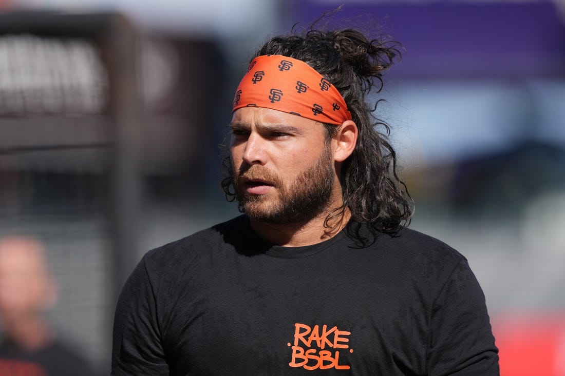 Sep 9, 2023; San Francisco, California, USA; San Francisco Giants shortstop Brandon Crawford (35) walks on the field before the game against the Colorado Rockies at Oracle Park. Mandatory Credit: Darren Yamashita-USA TODAY Sports