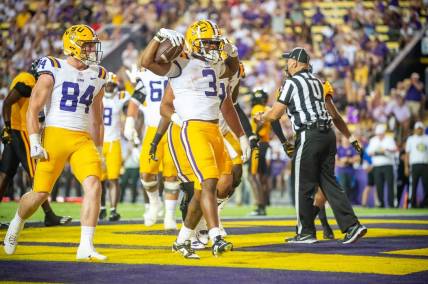 Runningback Logan Diggs 3 runs the ball as the LSU Tigers take on Grambling State at Tiger Stadium in Baton Rouge, Louisiana, Saturday, Sept. 9, 2023.