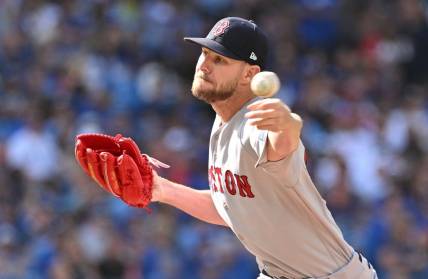Sep 16, 2023; Toronto, Ontario, CAN; Boston Red Sox starting pitcher Chris Sale (41) pitches against the Toronto Blue Jays in the first inning at Rogers Centre. Mandatory Credit: Dan Hamilton-USA TODAY Sports