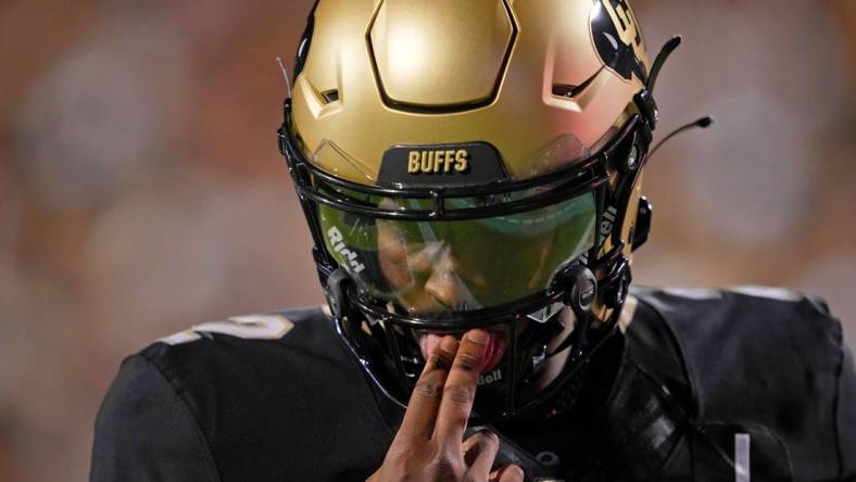 Sep 16, 2023; Boulder, Colorado, USA; Colorado Buffaloes quarterback Shedeur Sanders (2) prepares for a snap against the Colorado State Rams during the first half at Folsom Field. Mandatory Credit: Andrew Wevers-USA TODAY Sports