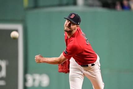 Sep 22, 2023; Boston, Massachusetts, USA; Boston Red Sox starting pitcher Chris Sale (41) pitches against the Chicago White Sox  during the first inning at Fenway Park. Mandatory Credit: Eric Canha-USA TODAY Sports