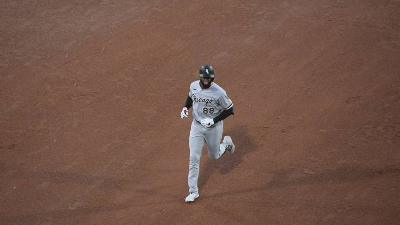 Sep 23, 2023; Boston, Massachusetts, USA; Chicago White Sox center fielder Luis Robert Jr. (88) rounds the bases after hitting a home run during the ninth inning against the Boston Red Sox at Fenway Park. Mandatory Credit: Bob DeChiara-USA TODAY Sports