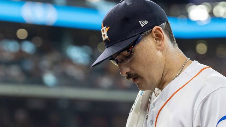 Sep 23, 2023; Houston, Texas, USA; Houston Astros starting pitcher J.P. France (68) before pitching against the Kansas City Royals at Minute Maid Park. Mandatory Credit: Thomas Shea-USA TODAY Sports