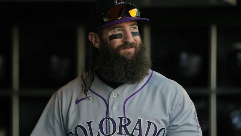 Sep 9, 2023; San Francisco, California, USA; Colorado Rockies designated hitter Charlie Blackmon (19) before the game against the San Francisco Giants at Oracle Park. Mandatory Credit: Darren Yamashita-USA TODAY Sports