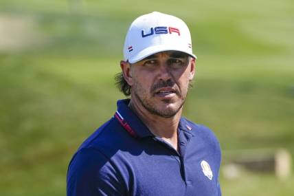 Sep 27, 2023; Rome, ITA; Team USA golfer Brooks Koepka walks to the eighth tee during a practice day for the Ryder Cup golf competition at Marco Simone Golf and Country Club. Mandatory Credit: Adam Cairns-USA TODAY Sports