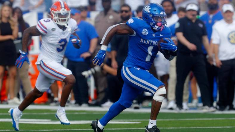 Kentucky   s Ray Davis ran past Florida   s Jason Marshall Jr. for the long touchdown Saturday afternoon.
Sept. 30, 2023