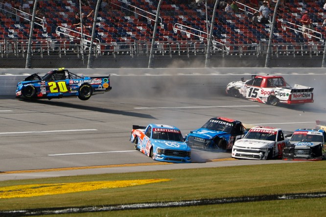 Talladega carnage reshapes NASCAR Trucks playoffs; Postrace fighting