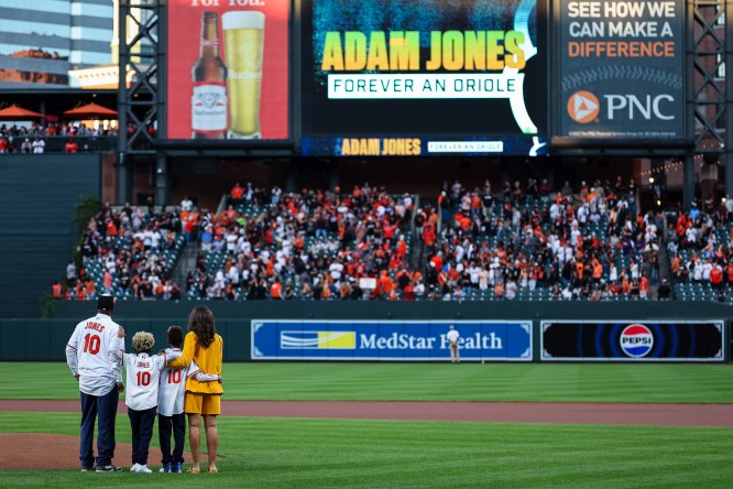 Former All-Star outfielder Adam Jones honored after retiring as an Oriole