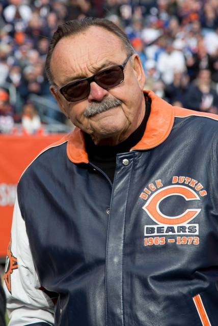 Nov 24, 2019; Chicago, IL, USA; Chicago Bears former linebacker Dick Butkus stands on the sidelines during the game between the Chicago Bears and the New York Giants at Soldier Field. Mandatory Credit: Kena Krutsinger-USA TODAY Sports