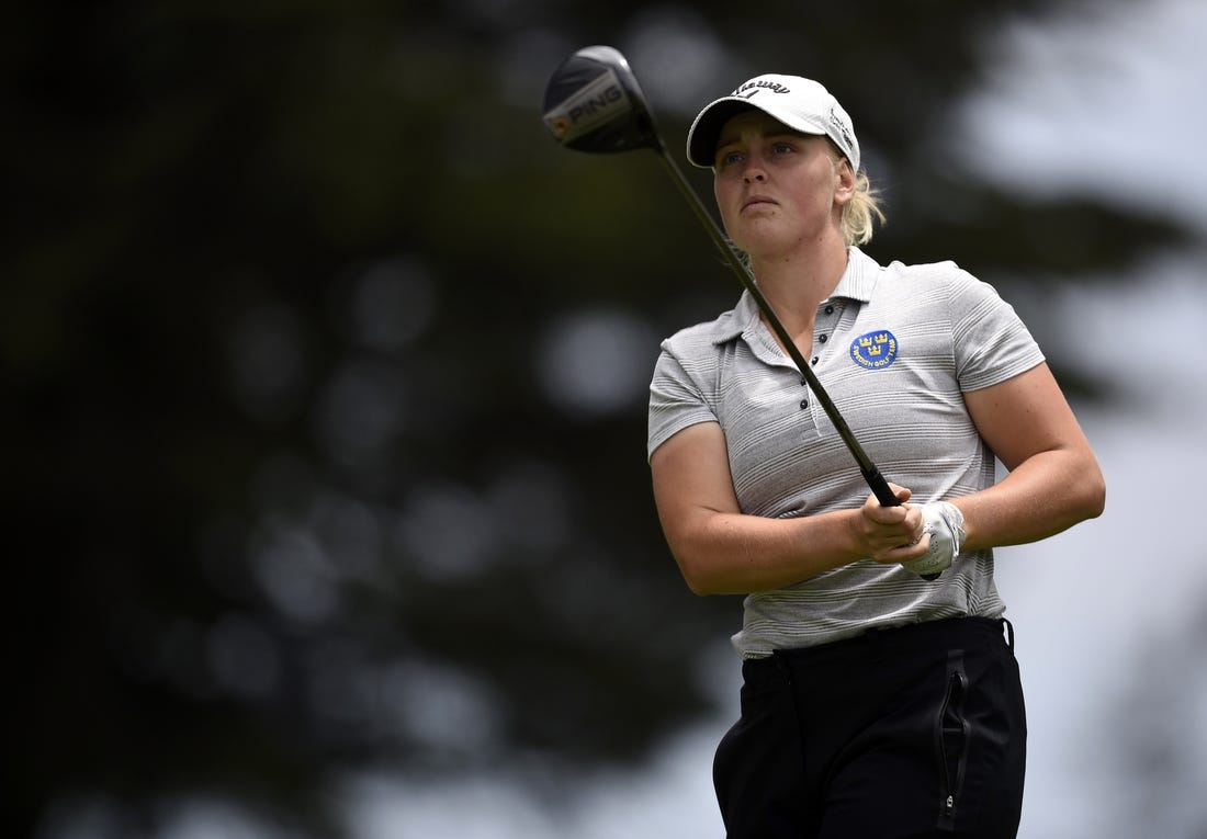 Jun 3, 2021; San Francisco, California, USA; Maja Stark follows her shot from the tenth tee during the first round of the U.S. Women's Open golf tournament at The Olympic Club. Mandatory Credit: Kelvin Kuo-USA TODAY Sports