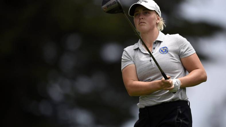 Jun 3, 2021; San Francisco, California, USA; Maja Stark follows her shot from the tenth tee during the first round of the U.S. Women's Open golf tournament at The Olympic Club. Mandatory Credit: Kelvin Kuo-USA TODAY Sports