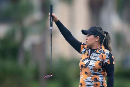 Jasmine Suwannapura (THA) prepares for a put on the 11t hole during the first round of the LPGA's CME Group Tour Championship, Thursday, Nov. 18, 2021, at Tibur  n Golf Club at the Ritz-Carlton Golf Resort in Naples, Fla.

LPGA's CME Group Tour Championship first round