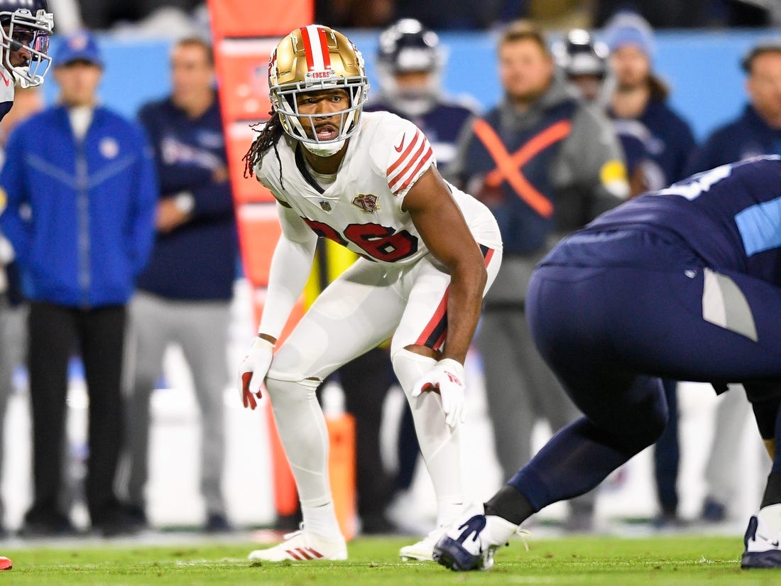 Dec 23, 2021; Nashville, Tennessee, USA;  San Francisco 49ers cornerback Josh Norman (26) against the Tennessee Titans during the first half at Nissan Stadium. Mandatory Credit: Steve Roberts-USA TODAY Sports