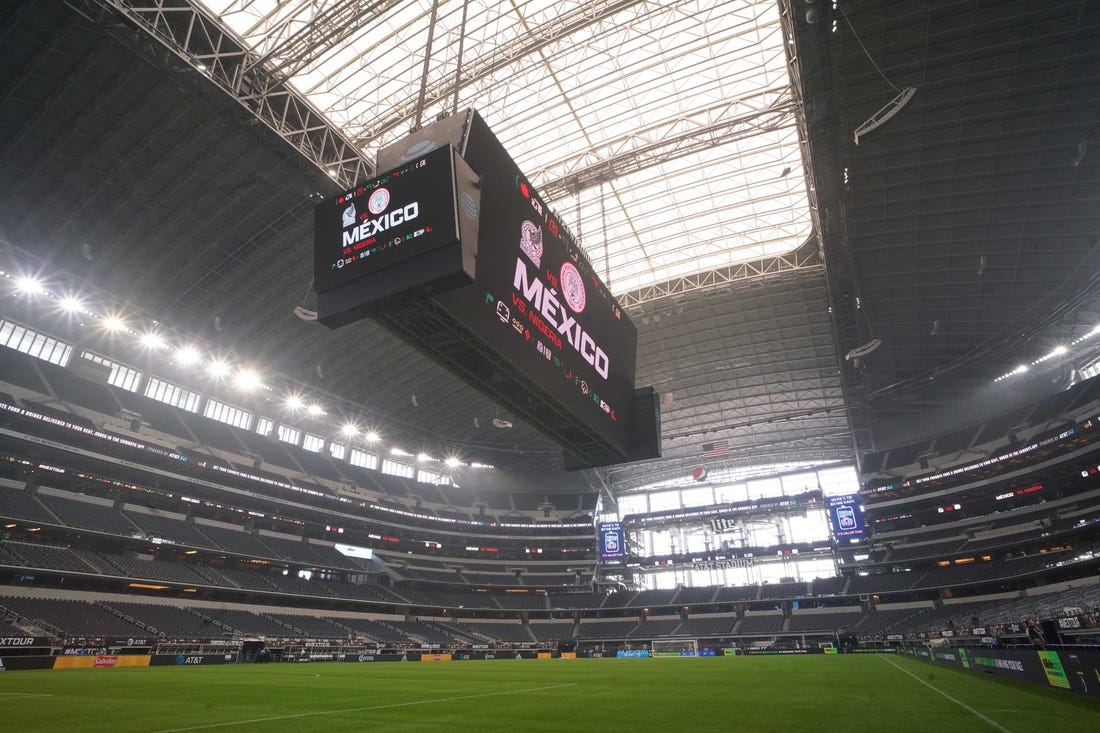 May 28, 2022; Arlington, TX, USA; General view of AT&T Stadium before the international friendly matchup between Mexico and Nigeria. Mandatory Credit: Chris Jones-USA TODAY Sports