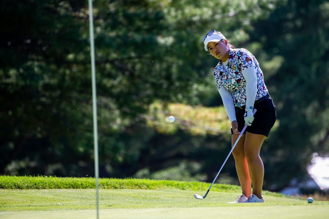 Jasmine Suwannapura chips tthe ball onto the green Thursday, June 16, 2022, at Blythefield Country Club in Belmont Michigan.

Meijer Classic Lpga 2022 16