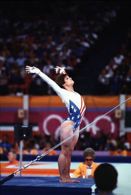 Action shot of Mary Lou Retton  competing in 1984 Olympics.

Xxx Howard S Oly