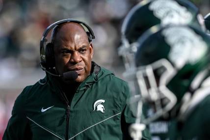 Michigan State's head coach Mel Tucker looks on during the first quarter in the game against Indiana on Saturday, Nov. 19, 2022, at Spartan Stadium in East Lansing.

221119 Msu Indiana 044a