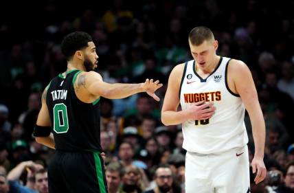Nikola Jokic (15) and the Nuggets in the West, Jayson Tatum and the Celtics in the East. Any questions? Mandatory Credit: Ron Chenoy-USA TODAY Sports