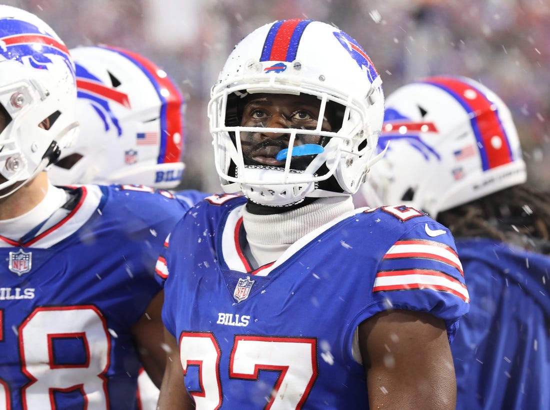 Buffalo Bills Tre'Davious White looks at the video display screen showing the play as his team takes on the Cincinnati Bengals at home in Orchard Park on Jan. 22.  The Bills lost 27-10 in their playoff game.

Buffalo Bills Tredavious White