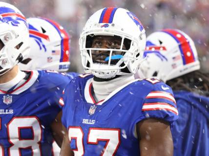 Buffalo Bills Tre'Davious White looks at the video display screen showing the play as his team takes on the Cincinnati Bengals at home in Orchard Park on Jan. 22.  The Bills lost 27-10 in their playoff game.

Buffalo Bills Tredavious White