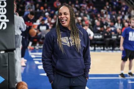 Feb 25, 2023; New York, New York, USA; New Orleans Pelicans Assistant Coach Teresa Weatherspoon during warmups New York Knicks at Madison Square Garden. Mandatory Credit: Wendell Cruz-USA TODAY Sports