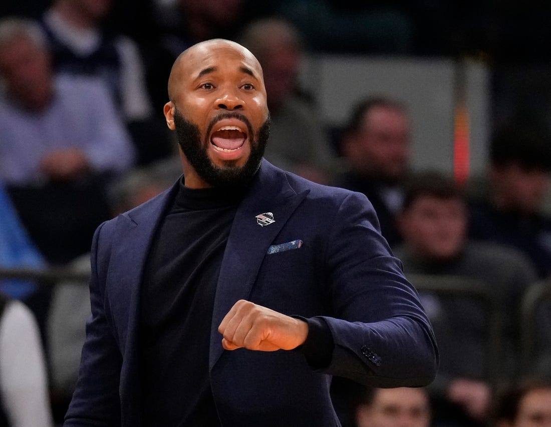 Mar 9, 2023; New York, NY, USA; Villanova Wildcats head coach Kyle Neptune during the game against the Creighton Blue Jays at Madison Square Garden. Mandatory Credit: Robert Deutsch-USA TODAY Sports