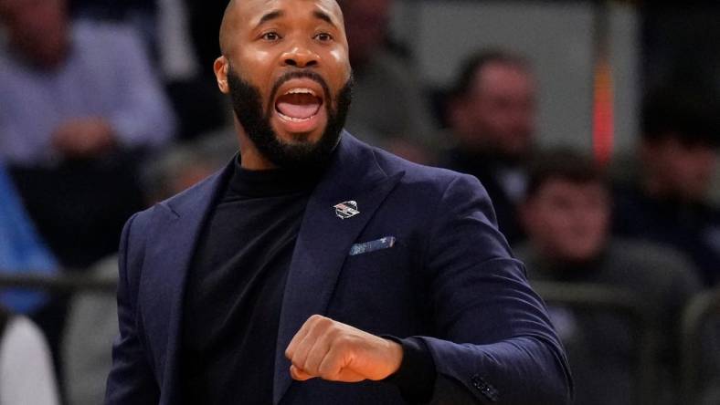 Mar 9, 2023; New York, NY, USA; Villanova Wildcats head coach Kyle Neptune during the game against the Creighton Blue Jays at Madison Square Garden. Mandatory Credit: Robert Deutsch-USA TODAY Sports