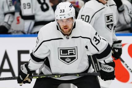 Apr 25, 2023; Edmonton, Alberta, CAN; Los Angeles Kings forward Viktor Arvidsson (33) skates against the Edmonton Oilers in game five of the first round of the 2023 Stanley Cup Playoffs at Rogers Place. Mandatory Credit: Perry Nelson-USA TODAY Sports