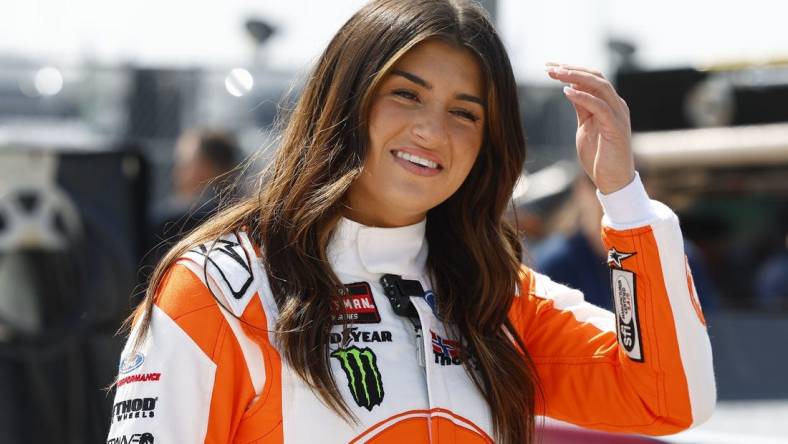 May 6, 2023; Kansas City, Kansas, USA; NASCAR Truck Series driver Hailie Deegan (13) during Truck Series practice and qualifying at Kansas Speedway. Mandatory Credit: Mike Dinovo-USA TODAY Sports