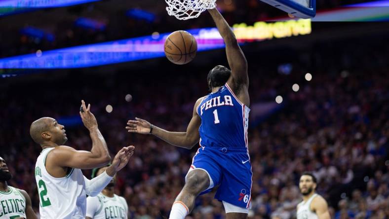 James Harden was back at the 76ers facility on Wednesday, but his future in Philadelphia remains unclear. Mandatory Credit: Bill Streicher-USA TODAY Sports