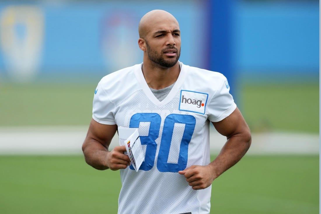 Jun 13, 2023; Costa Mesa, CA, USA; Los Angeles Chargers running back Austin Ekeler (30) during minicamp at the Hoag Performance Center. Mandatory Credit: Kirby Lee-USA TODAY Sports