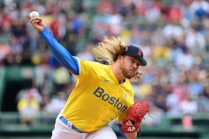 Jun 18, 2023; Boston, Massachusetts, USA; Boston Red Sox starting pitcher Kaleb Ort (61) pitches against the New York Yankees during the first inning at Fenway Park. Mandatory Credit: Eric Canha-USA TODAY Sports