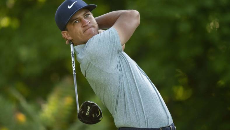 Jul 7, 2023; Silvis, Illinois, USA; Cameron Champ hits a provisional drive on the second hole during the second round of the John Deere Classic golf tournament. Mandatory Credit: Marc Lebryk-USA TODAY Sports