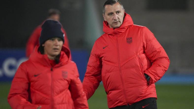 Aug 4, 2023; Melbourne, VIC, AUS;  United States head coach Vlatko Andonovski stands by at the start of team training at Lakeside Stadium ahead of the 2023 FIFA Women's World Cup Round of 16. Mandatory Credit: Jenna Watson-USA TODAY Sports