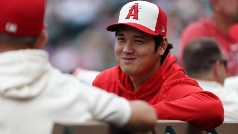 A first to $500M? Los Angeles Angels two-way player Shohei Ohtani (17) is the star attraction in free agency. Mandatory Credit: Kiyoshi Mio-USA TODAY Sports