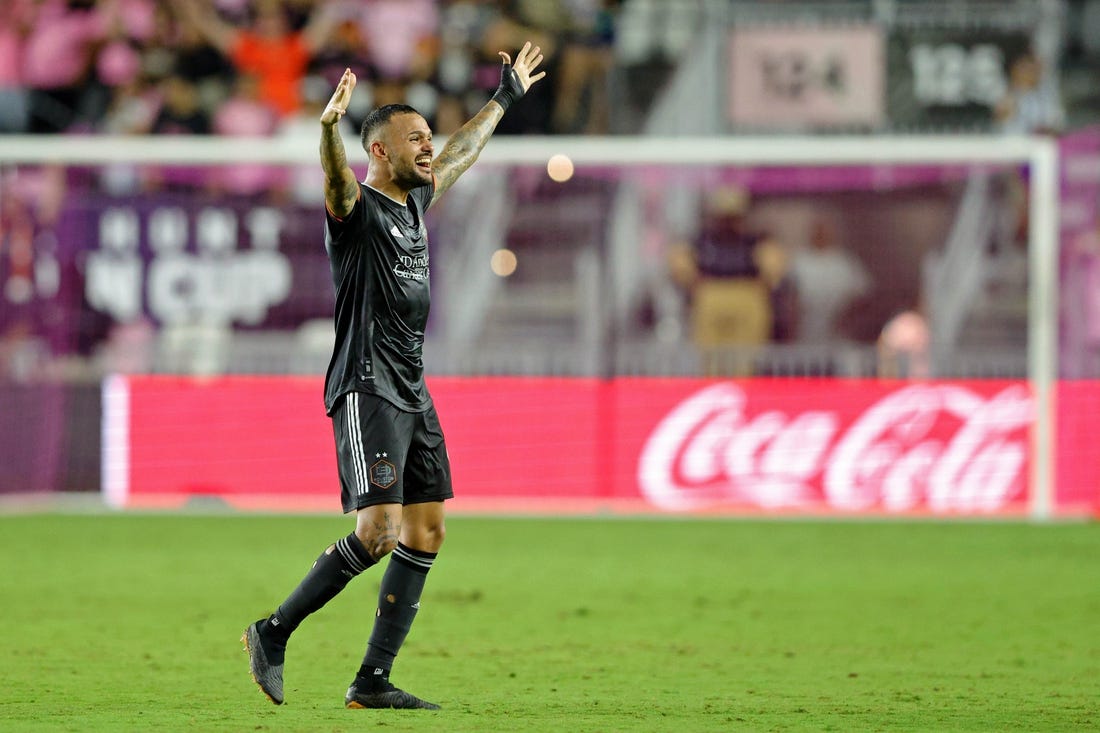 Sep 27, 2023; Fort Lauderdale, FL, USA; Houston Dynamo midfielder Artur (6) celebrates after winning the Lamar Hunt U.S. Open Cup Final against Inter Miami CF at DRV PNK Stadium. Mandatory Credit: Nathan Ray Seebeck-USA TODAY Sports