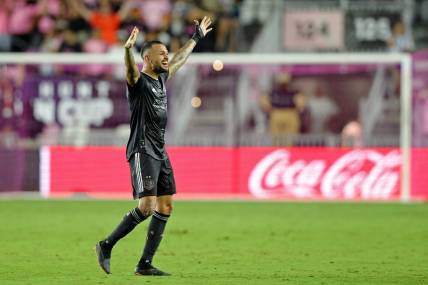 Sep 27, 2023; Fort Lauderdale, FL, USA; Houston Dynamo midfielder Artur (6) celebrates after winning the Lamar Hunt U.S. Open Cup Final against Inter Miami CF at DRV PNK Stadium. Mandatory Credit: Nathan Ray Seebeck-USA TODAY Sports
