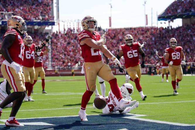 San Francisco 49ers' Christian McCaffrey Scores 65-Yard Rushing