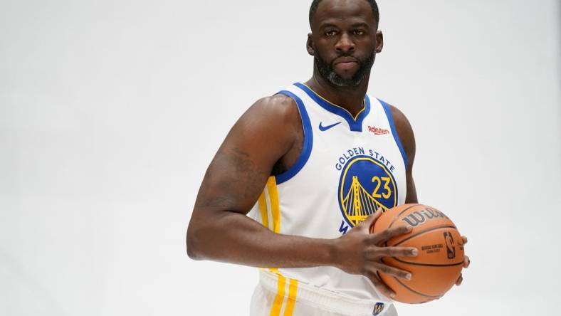 Oct 2, 2023; San Francisco, CA, USA; Golden State Warriors forward Draymond Green (23) during Media Day at the Chase Center. Mandatory Credit: Cary Edmondson-USA TODAY Sports