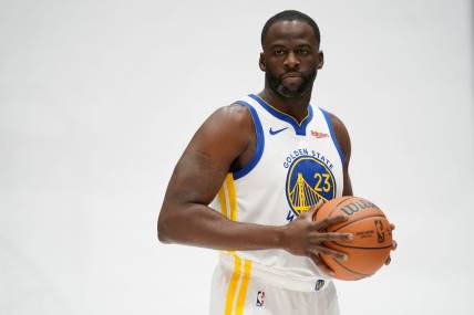 Oct 2, 2023; San Francisco, CA, USA; Golden State Warriors forward Draymond Green (23) during Media Day at the Chase Center. Mandatory Credit: Cary Edmondson-USA TODAY Sports