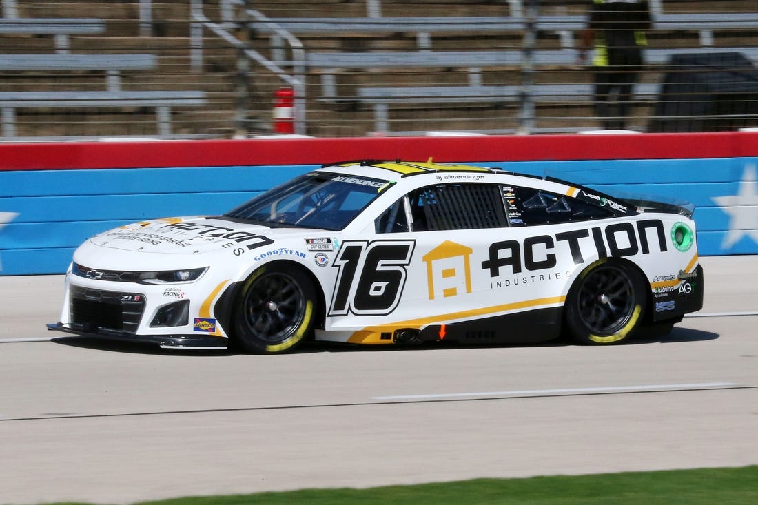 Sep 23, 2023; Fort Worth, Texas, USA;  NASCAR Cup driver AJ Allmendinger (16) during practice for the AutoTrader EchoPark Automotive 400 at Texas Motor Speedway. Mandatory Credit: Michael C. Johnson-USA TODAY Sports