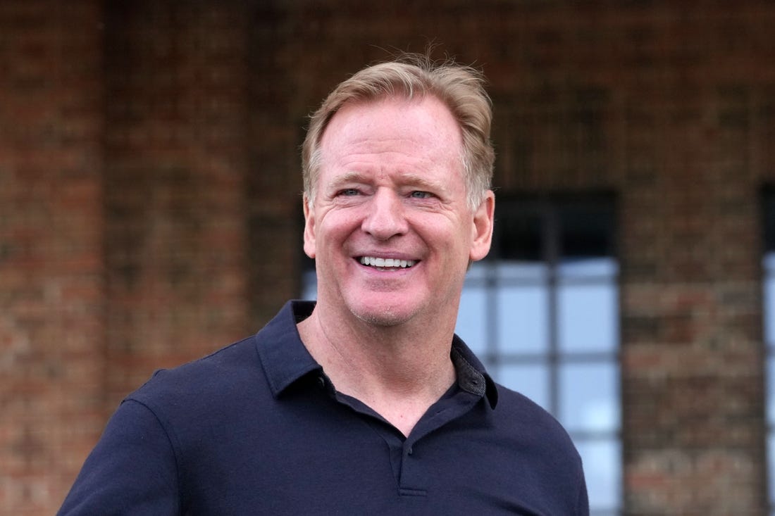 Oct 7, 2023; London, United Kingdom; NFL commissioner Roger Goodell at the NFL Experience London at the Battersea Power Station. Mandatory Credit: Kirby Lee-USA TODAY Sports