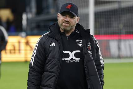 Oct 7, 2023; Washington, District of Columbia, USA; D.C. United head coach Wayne Rooney walks onto the pitch prior to the match against New York City FC at Audi Field. Mandatory Credit: Geoff Burke-USA TODAY Sports
