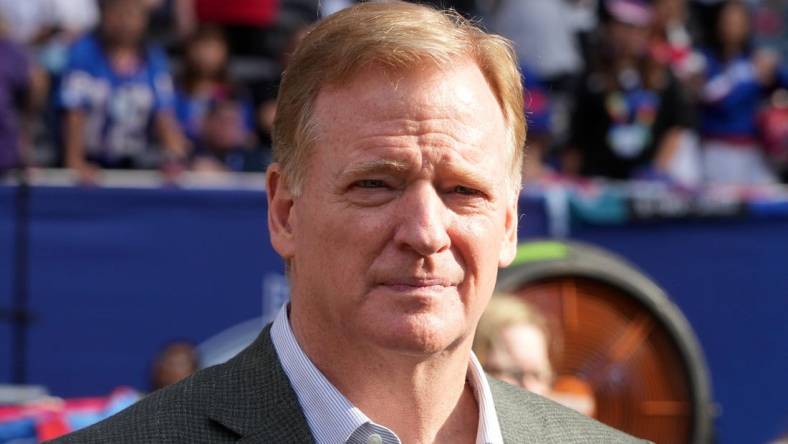 Oct 8, 2023; London United Kingdom, NFL commissioner Roger Goodell attends an NFL International Series game at Tottenham Hotspur Stadium. Mandatory Credit: Kirby Lee-USA TODAY Sports