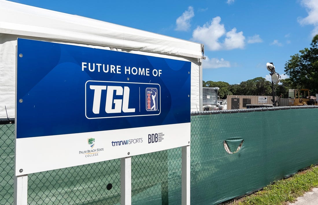 Construction is underway for the Tiger Woods's and Rory McIlroy's Simulator Golf League, TGL, at Palm Beach State College's PGA Boulevard campus in Palm Beach Gardens, Florida on October 5, 2023.