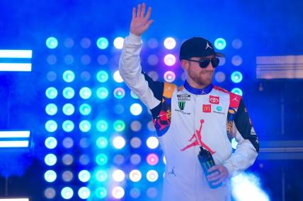 Oct 15, 2023; Las Vegas, Nevada, USA; NASCAR Cup Series driver Tyler Reddick (45) is introduced before the South Point 400 at Las Vegas Motor Speedway. Mandatory Credit: Gary A. Vasquez-USA TODAY Sports