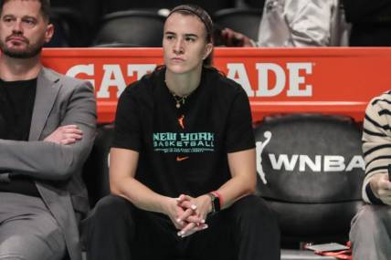 Oct 18, 2023; Brooklyn, New York, USA; New York Liberty guard Sabrina Ionescu (20) during pregame warmups prior to game four of the 2023 WNBA Finals at Barclays Center. Mandatory Credit: Wendell Cruz-USA TODAY Sports